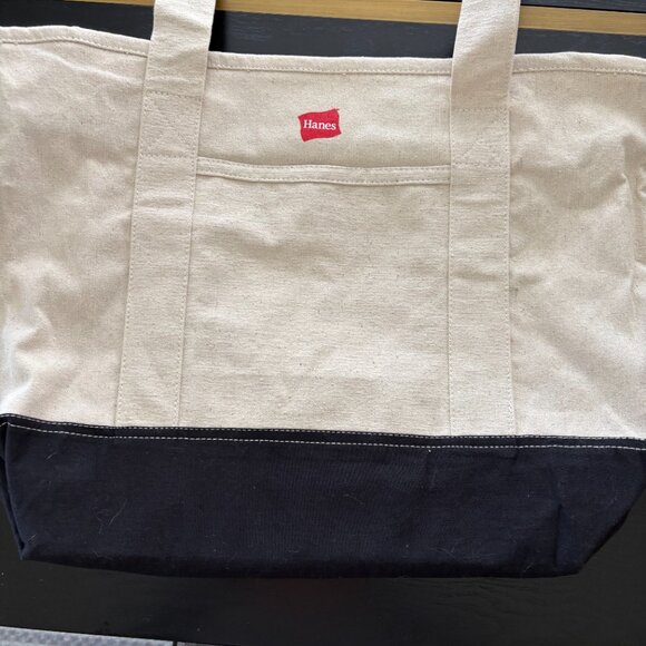 Gemline Canvas Tote Bag Cream Black Bottom Zipper Hanes Logo Reusable - Picture 9 of 9